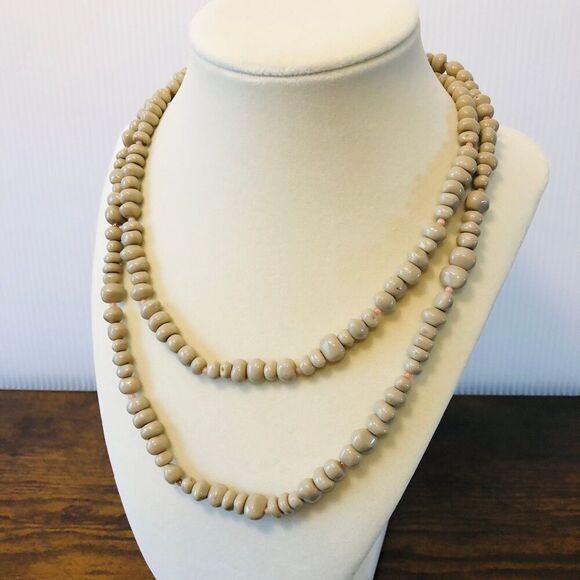 Coastal Beachy Boho Taupe Color Beaded Infinity Necklace - Picture 3 of 7